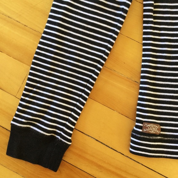 ⛔️SOLD⛔️ LRL Striped B&W Suede Elbow Patch Tee -M - Picture 3 of 8